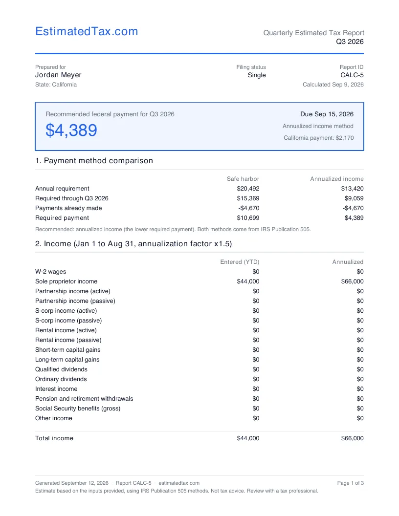 Quarterly report, sample page